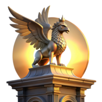 extraordinary rustic A majestic griffin perched atop a crumbling clock tower, bathed in the golden light of a setting sun, Art Nouveau style authentic png