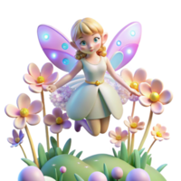 extraordinary minimalist A whimsical fairy with iridescent wings hovering over a field of bioluminescent flowers, soft focus, pastel colors, dreamlike atmosphere original png