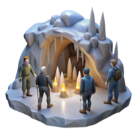 dramatic modern A group of adventurers exploring a hidden cavern filled with stalactites and stalagmites, chiaroscuro lighting, realistic style high resolution png