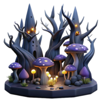 vibrant vintage A haunted forest filled with twisted trees and glowing mushrooms, dark and moody lighting, gothic style 4K png