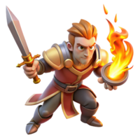 beautiful rustic A fierce warrior wielding a flaming sword, dynamic lighting, heroic fantasy style high quality png