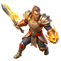 beautiful creative A fierce warrior wielding a flaming sword, dynamic lighting, heroic fantasy style authentic png