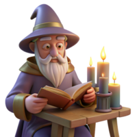 elegant modern A wise old wizard studying a dusty tome in his candlelit study, warm lighting, Renaissance style high resolution png