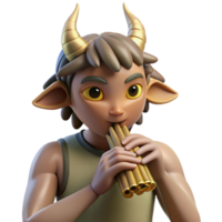 impressive contemporary A mischievous satyr playing a pan flute in a forest glade, dappled sunlight, Impressionist style 4K png
