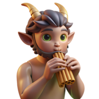 dramatic modern A mischievous satyr playing a pan flute in a forest glade, dappled sunlight, Impressionist style premium png
