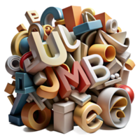 serene abstract A chaotic jumble of letters and numbers, forming an abstract typographic composition, with a grunge aesthetic and high contrast lighting exclusive png