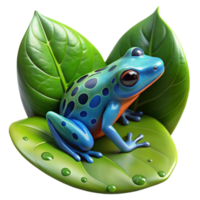 impressive modern A vibrant poison dart frog clinging to a lush, dewy leaf in a rainforest, macro photography, bokeh effect, vivid colors, naturalistic style authentic png
