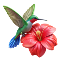 vibrant vintage A hummingbird hovering near a bright red hibiscus flower, intricate details, vibrant colors, macro photography, photorealistic style authentic png