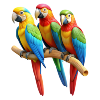beautiful traditional A group of colorful macaws perched on a branch in a rainforest, vibrant colors, detailed feathers, naturalistic style exclusive png