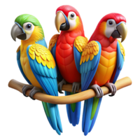 beautiful artistic A group of colorful macaws perched on a branch in a rainforest, vibrant colors, detailed feathers, naturalistic style professional png