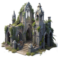 magnificent rustic Post-apocalyptic ruined cathedral, overgrown with vines, dusty, pale moonlight, digital painting, 4K png
