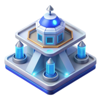 impressive rustic Isometric view of a futuristic space station, clean lines, glowing blue and white, digital art, 4K png