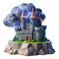 beautiful abstract Medieval castle on a cliff edge, dramatic storm clouds, lightning strike, dramatic, premium png