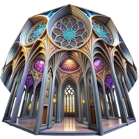 beautiful abstract Inside a fractal cathedral, infinite repeating patterns, stained glass, otherworldly lighting, psychedelic, authentic png