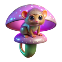 impressive minimalist A tiny pygmy marmoset perched on a giant, iridescent mushroom, vibrant colours, bokeh lighting authentic png