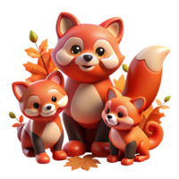 impressive minimalist A family of red pandas playing in autumn leaves, warm, diffused lighting, painterly style professional png