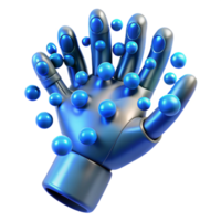 stunning contemporary A swarm of nanobots forming the shape of a human hand reaching out, illuminated by a cool, clinical blue light 4K png
