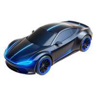 magnificent artistic A sleek, black, levitating sports car with glowing blue lines tracing its aerodynamic form, lit from beneath professional png