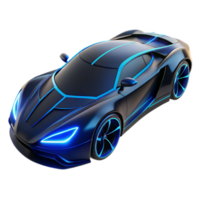 magnificent creative A sleek, black, levitating sports car with glowing blue lines tracing its aerodynamic form, lit from beneath high resolution png