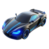dramatic rustic A sleek, black, levitating sports car with glowing blue lines tracing its aerodynamic form, lit from beneath professional png