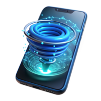 vibrant classic A cracked smartphone screen displaying a swirling vortex of binary code, illuminated from within by a cool, electric blue light professional png