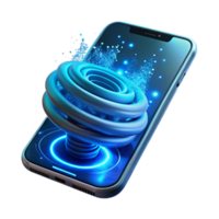 vibrant rustic A cracked smartphone screen displaying a swirling vortex of binary code, illuminated from within by a cool, electric blue light original png