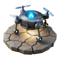 stunning minimalist A lone, futuristic drone hovering over a desolate, cracked earth, illuminated by a single, harsh spotlight professional png