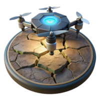vibrant vintage A lone, futuristic drone hovering over a desolate, cracked earth, illuminated by a single, harsh spotlight original png