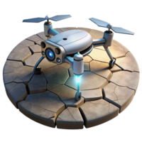 impressive traditional A lone, futuristic drone hovering over a desolate, cracked earth, illuminated by a single, harsh spotlight detailed png