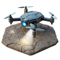 dramatic classic A lone, futuristic drone hovering over a desolate, cracked earth, illuminated by a single, harsh spotlight authentic png