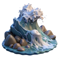 stunning artistic A wave crashing on a rocky shore, dramatic splash, dynamic movement, realistic rendering, ocean spray, natural lighting premium png