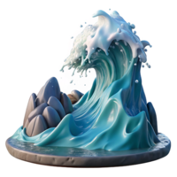 serene abstract A wave crashing on a rocky shore, dramatic splash, dynamic movement, realistic rendering, ocean spray, natural lighting detailed png