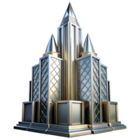 vibrant classic Art Deco skyscraper, chrome and glass, intricate geometric patterns, sunlight reflecting, sharp shadows, highly polished surfaces, high resolution png