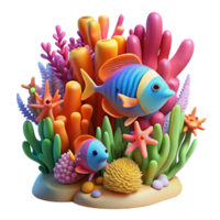 beautiful classic A coral reef teeming with colorful fish, underwater scene, vibrant and tropical, realistic rendering, natural light, dynamic composition high quality png