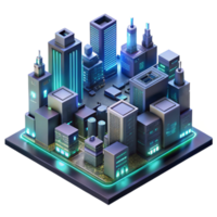 extraordinário artístico uma microescala cidade construído em uma o circuito quadro, brilhando diodo emissor de luz, intrincado fiação, cyberpunk estética, Sombrio fundo com néon acentos, Alto resolução png