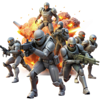 wonderful vintage A group of futuristic soldiers, equipped with energy weapons, charge towards a colossal, alien creature amidst a ruined cityscape. Dynamic poses and explosions.... png