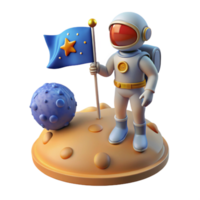 beautiful artistic A lone astronaut, planting a flag on a newly discovered planet, with a breathtaking view of a binary star system. Realistic planetary surface. Bright, natural lighting.... png