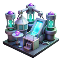 extraordinary vintage A futuristic laboratory, filled with glowing screens and complex machinery, where scientists study a strange, alien organism. Detailed scientific equipment.... png