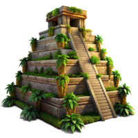 impressive artistic An ancient Mayan pyramid overgrown with jungle vines, dramatic sunset lighting, mysterious, hyperrealistic, authentic png