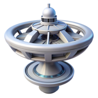 serene rustic A futuristic space station, sleek white and grey design, rotating slowly, view from space, realistic, exclusive png
