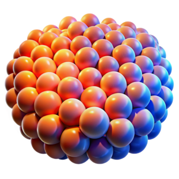 serene modern A field of densely packed, glowing orbs that shift and morph, lit by a gradient of warm oranges and cool blues, in a psychedelic style high quality png