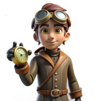 wonderful abstract A lone steampunk explorer in a leather aviator jacket and goggles, holding a complex compass, amidst swirling dust motes in a dim, dusty attic, cinematic lighting high quality png