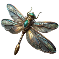 impressive minimalist A delicate steampunk dragonfly crafted from filigree metal and stained glass, illuminated by a single spotlight, ethereal style detailed png