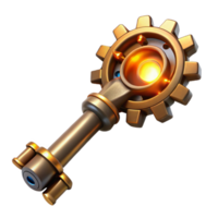 serene rustic A steampunk key with intricate gears and glowing runes, dramatic spotlighting, fantasy art style authentic png