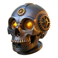 impressive classic A steampunk automaton resembling a human skull, intricate gears and glowing eyes, dark, moody lighting, gothic style professional png