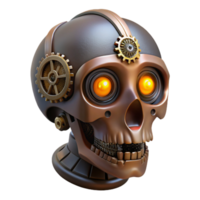 vibrant rustic A steampunk automaton resembling a human skull, intricate gears and glowing eyes, dark, moody lighting, gothic style high resolution png
