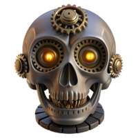 serene traditional A steampunk automaton resembling a human skull, intricate gears and glowing eyes, dark, moody lighting, gothic style premium png