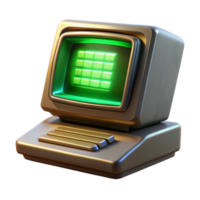vibrant classic A vintage computer terminal displaying complex code, green phosphor glow, cinematic lighting, retrofuturism style 4K png