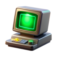 impressive abstract A vintage computer terminal displaying complex code, green phosphor glow, cinematic lighting, retrofuturism style high resolution png