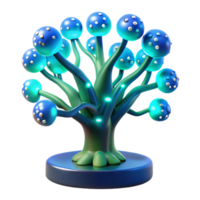 dramatic creative A bioluminescent tree with integrated circuit branches, glowing blue and green, mystical forest setting, fantasy style authentic png